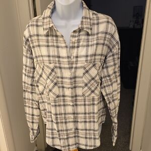NWT Forever 21 Flannel Plaid Shirt in Black and Cream